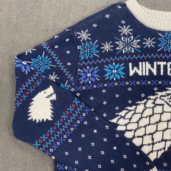 Game Of Thrones Stark "Winter Is Coming" Ugly Christmas Sweater Crewneck Large - Picture 8 of 11